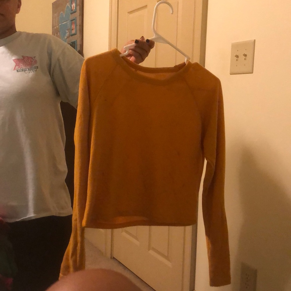 yellow crop top long sleeve shirt